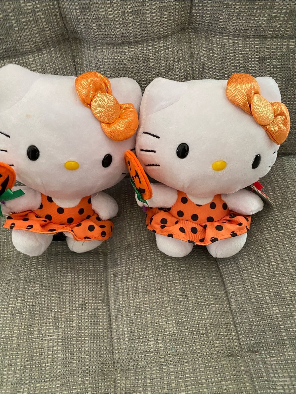 Ty Hello Kitty Plush stuffie Halloween in Orange Polka Dot Dress - Set of 2
